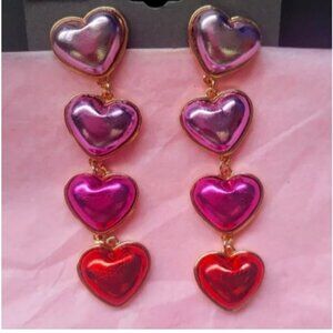 Metallic Heart Dangling Earrings in Red, Purple, Lavender Barbiecore